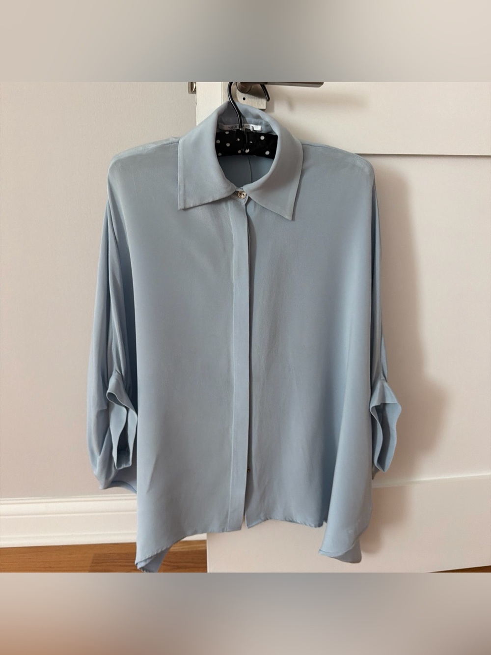 Valentina Kova Rosa Silk Blouse Blue Size S M Quiet Luxury